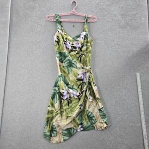 Paradise Found Women Dress XL Green Floral Khaki Sarong  Sundress Sleeveless